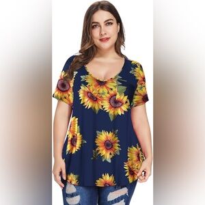 Sunflower Shirt Women’s 2XL Navy Tunic Loose Flowy Soft Short Sleeve Tee Summer